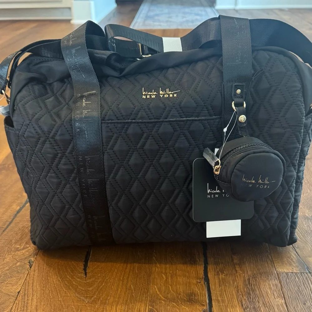 New! Nicole Miller Quilted Black Diaper Duffle Bag